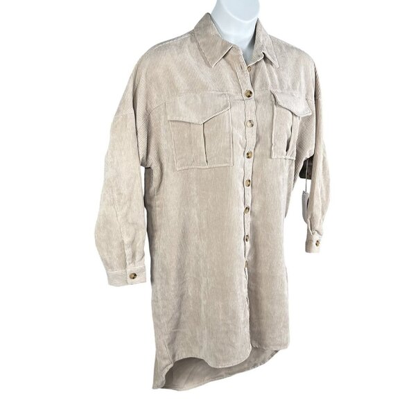 NWT Live 4 Truth Womens L Oversized Beige Corduroy Button Up Shirt Dress Western - Picture 5 of 16